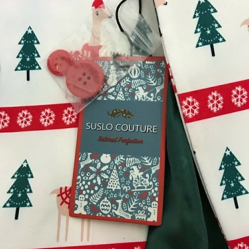 Suslo Couture Suit Jacket White Red Christmas S 38
